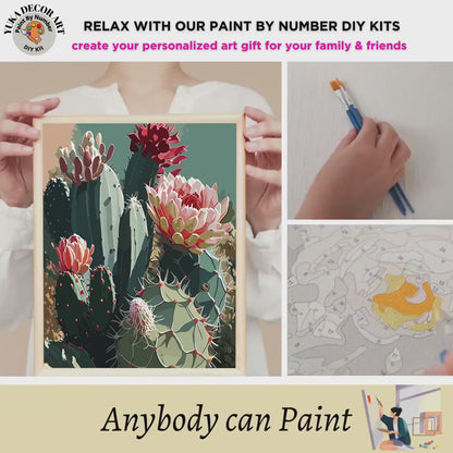 Cactus Flowers PAINT by NUMBER Kit Adults Botanical Art Easy Beginners Acrylic Paint DIY Kit Living Wall Art Ranch Decor Gift for Mom Friend