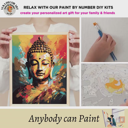 Buddha PAINT by NUMBERS Kit For Adults Buddha Statue Vibrant Multicolour Abstract Art DIY Paint Kit Zen Meditation Studio Wall Decor Gift