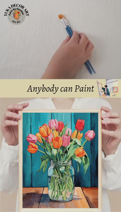 Pink Tulips PAINT by NUMBERS Kit for Adults Vase Of Flowers Still Life DIY Painting Easy Hobby Wall Art Mom Grandma Gift