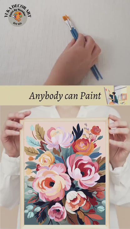 PAINT by NUMBERS Diy Kit Adult Garden Pink Flowers Colourful Wall Art Easy Beginner Acrylic Painting Kit Grandma Mom Gift valentines day