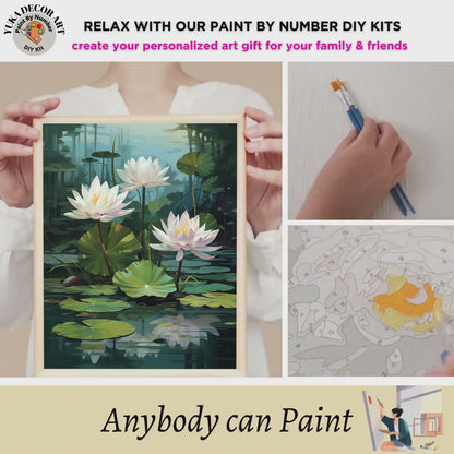 Nature PAINT by NUMBER Kit For Adults White Lilies Lake Flowers DIY Painting Easy Beginners Paint Kit Garden Lover Housewarming Decor Gift