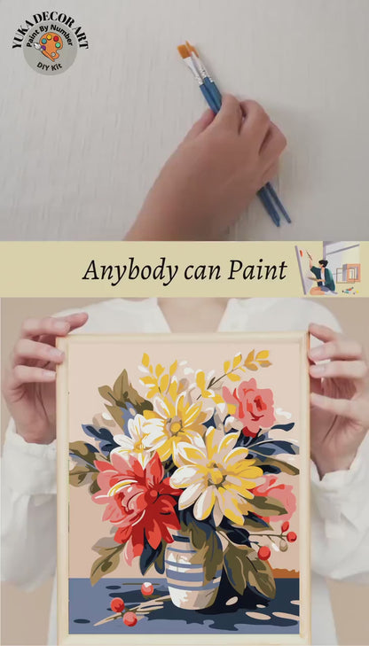 Garden Flowers PAINT by NUMBER Kit for Adults Still Life Vase Floral Art Easy Beginners Acrylic Painting Kit | Gift For Mom Aunt Sister