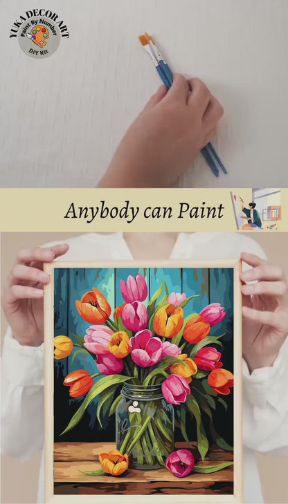 Tulips PAINT by NUMBERS Kit for Adults Vase Of Flowers Still Life DIY Painting Easy Beginners Hobby Kit Wall Art Mom Gift