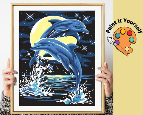 Image of PLAYFUL DOLPHINS  - DIY Adult Paint By Number Kit