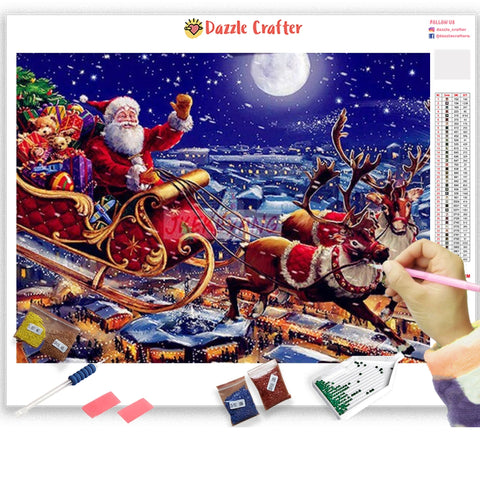 Image of WINTER NIGHT RIDING SANTA  Diamond Painting Kit