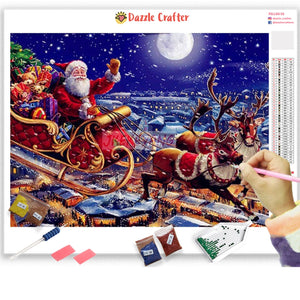 WINTER NIGHT RIDING SANTA  Diamond Painting Kit