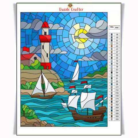 Image of LIGHTHOUSE & BOATS Diamond Painting Kit - DAZZLE CRAFTER