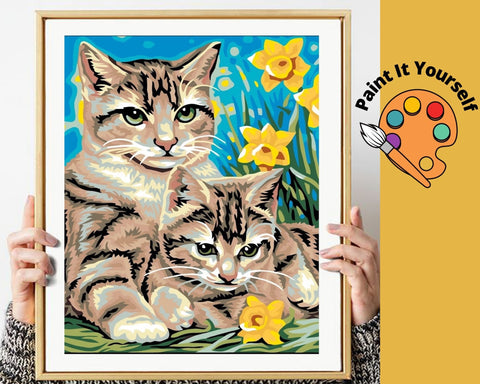 Image of SWEET CATS IN THE GARDEN - DIY Adult Paint By Number Kit