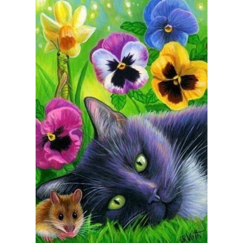 CAT IN THE GARDEN  Diamond Painting Kit - DAZZLE CRAFTER