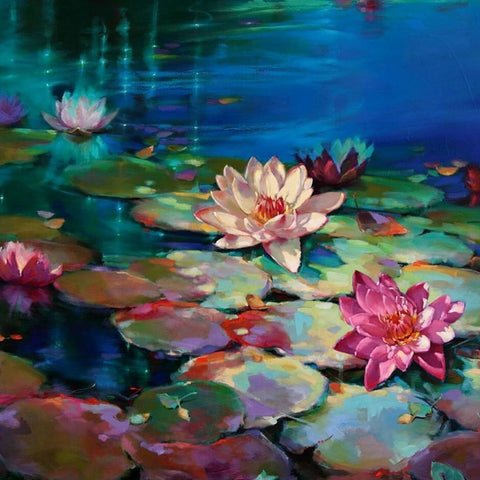 Image of LOTUS UNDER MOONLIGHT Diamond Painting Kit - DAZZLE CRAFTER
