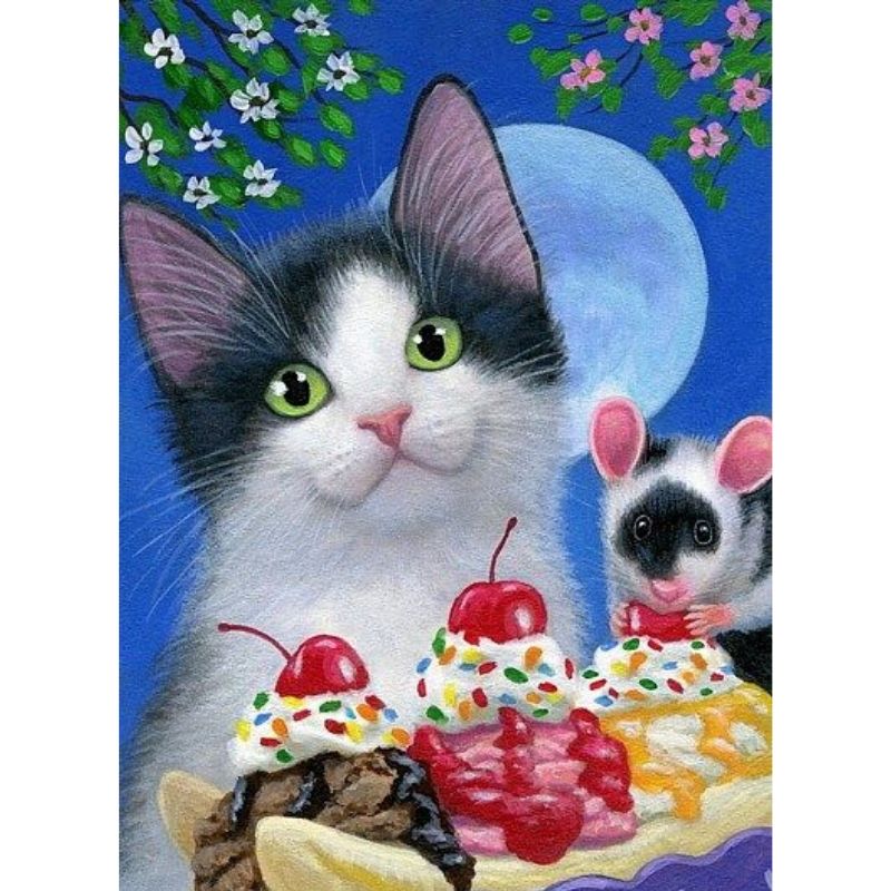 CAT ENJOYS CUPCAKES Diamond Painting Kit - DAZZLE CRAFTER