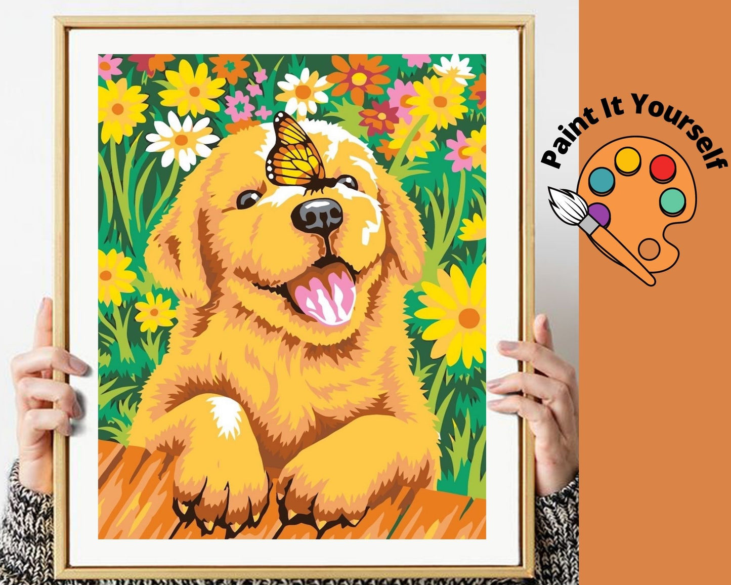 CUTE GOLDEN RETRIEVER IN THE GARDEN - DIY Adult Paint By Number Kit
