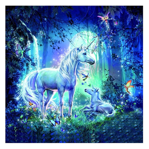 Image of BLUE UNICORN IN THE FOREST Diamond Painting Kit - DAZZLE CRAFTER