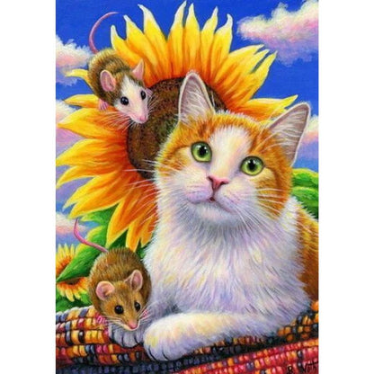 SUNFLOWER BEAUTY CAT Diamond Painting Kit - DAZZLE CRAFTER