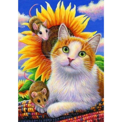 Image of SUNFLOWER BEAUTY CAT Diamond Painting Kit - DAZZLE CRAFTER