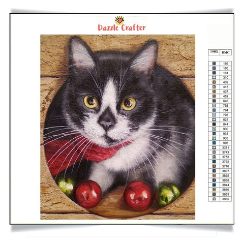 Image of CAT WITH CHRISTMAS POMPOMS Diamond Painting Kit - DAZZLE CRAFTER
