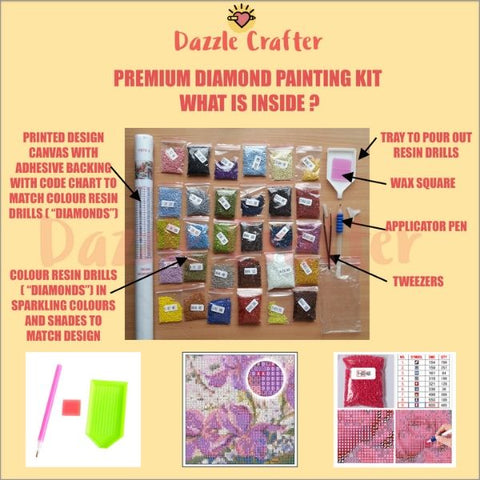 Image of PINK FLOWERS CAT Diamond Painting Kit - DAZZLE CRAFTER
