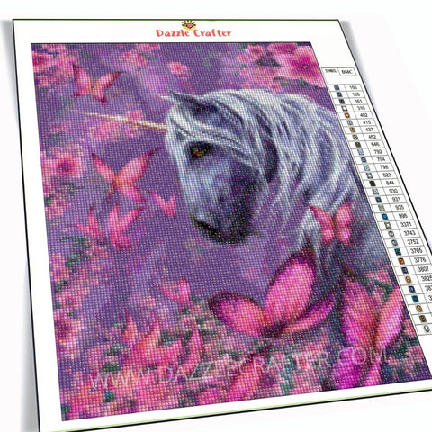 Image of UNICORN WITH PINK BUTTERFLIES Diamond Painting Kit - DAZZLE CRAFTER