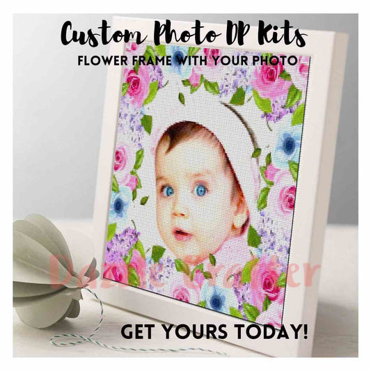 CUSTOM PHOTO WITH ROSE & LAVENDER FLOWER FRAME - MAKE YOUR OWN DIAMOND PAINTING