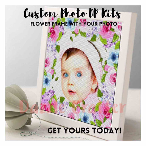 Image of CUSTOM PHOTO WITH ROSE & LAVENDER FLOWER FRAME - MAKE YOUR OWN DIAMOND PAINTING