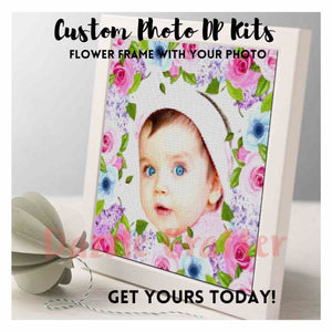CUSTOM PHOTO WITH ROSE & LAVENDER FLOWER FRAME - MAKE YOUR OWN DIAMOND PAINTING
