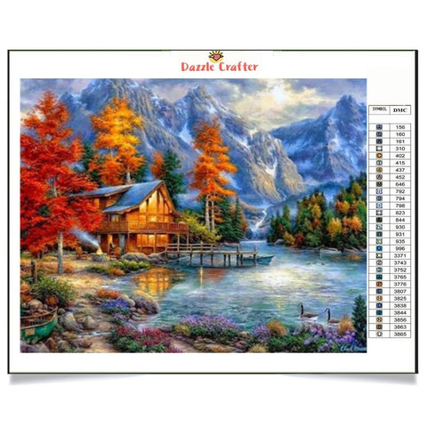 Image of CABIN BY THE LAKE Diamond Painting Kit