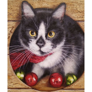 CAT WITH CHRISTMAS POMPOMS Diamond Painting Kit - DAZZLE CRAFTER