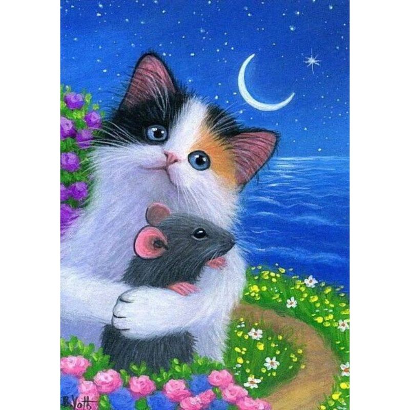 CAT GAZING AT THE MOON Diamond Painting Kit - DAZZLE CRAFTER