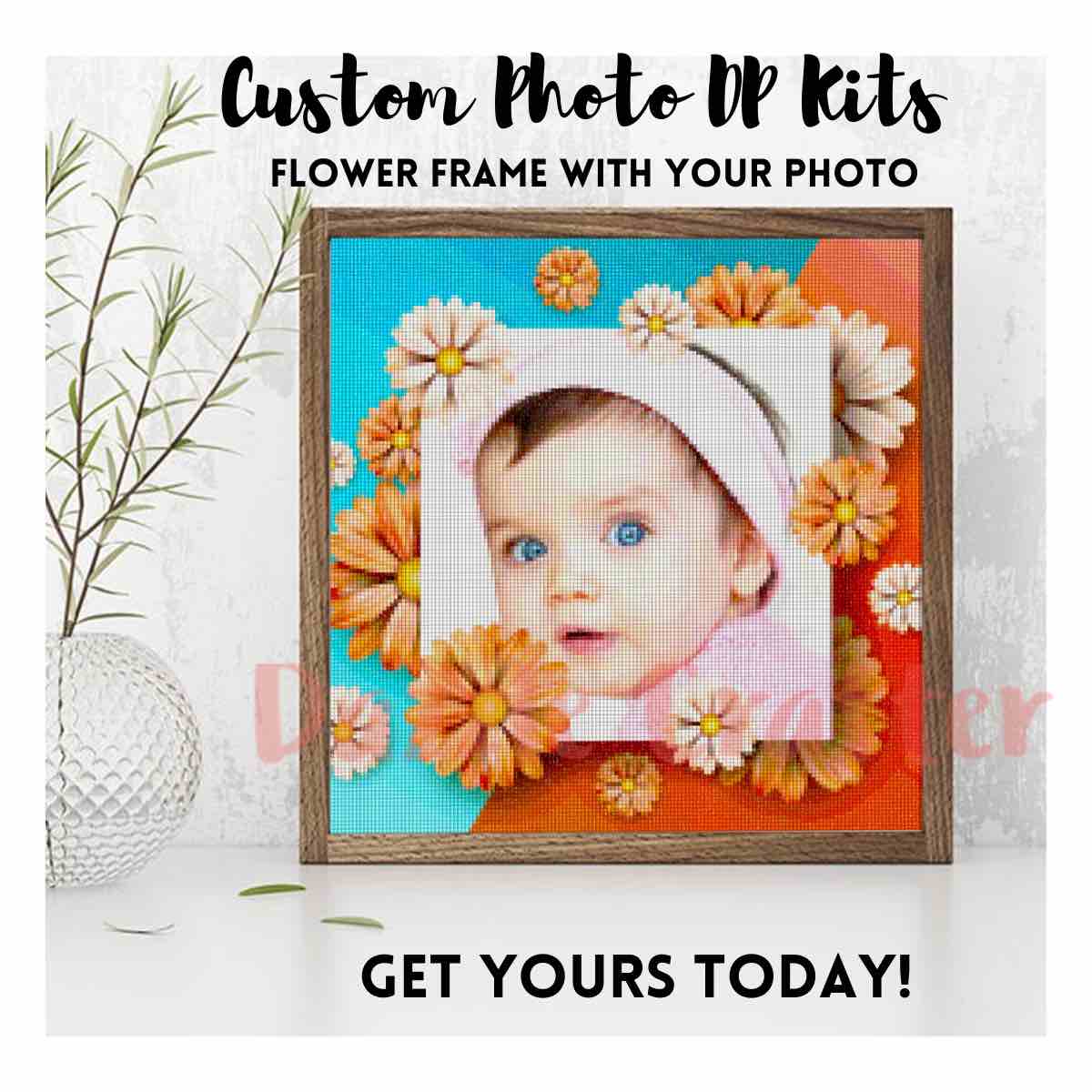 CUSTOM PHOTO WITH FLOWER FRAME - MAKE YOUR OWN DIAMOND PAINTING