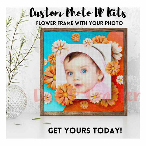 Image of CUSTOM PHOTO WITH FLOWER FRAME - MAKE YOUR OWN DIAMOND PAINTING
