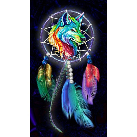 Image of VIBRANT COLOR WOLF DREAMCATCHER Diamond Painting Kit - DAZZLE CRAFTER