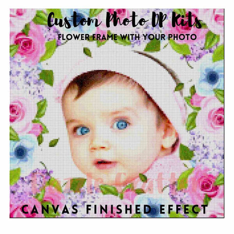Image of CUSTOM PHOTO WITH ROSE & LAVENDER FLOWER FRAME - MAKE YOUR OWN DIAMOND PAINTING