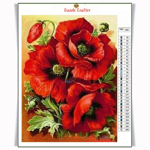 Image of RED POPPY FLOWERS Diamond Painting Kit