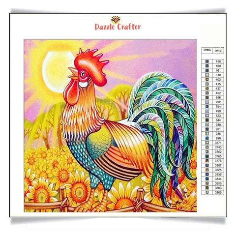 Image of ROOSTER WITH MULTICOLOR FEATHERS Diamond Painting Kit - DAZZLE CRAFTER