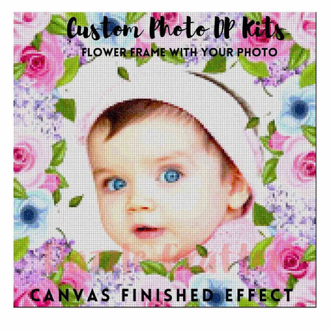 Image of CUSTOM PHOTO WITH ROSE & LAVENDER FLOWER FRAME - MAKE YOUR OWN DIAMOND PAINTING