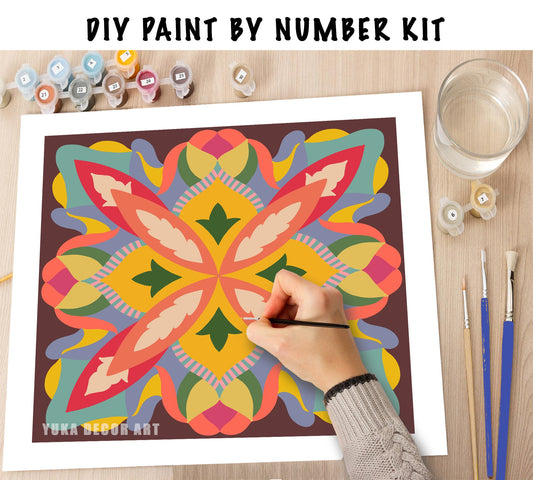 Mandala PAINT by NUMBER Kit for Adult , DIY Mandala Wall Art Art , Easy Beginner Acrylic Painting Kit,Home Decor Gift