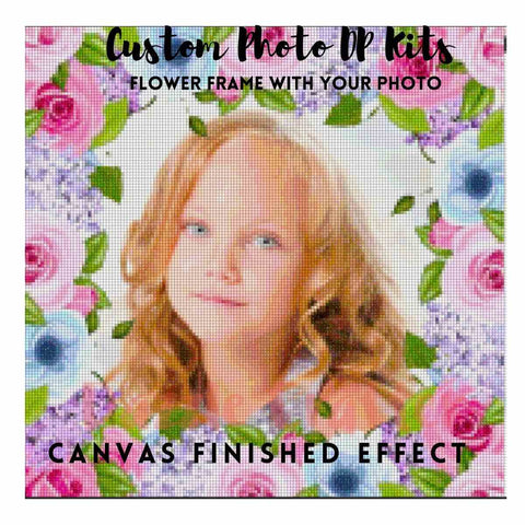 Image of CUSTOM PHOTO WITH ROSE & LAVENDER FLOWER FRAME - MAKE YOUR OWN DIAMOND PAINTING