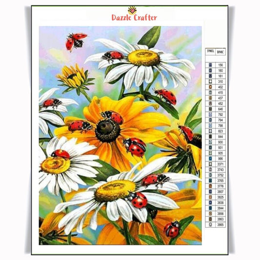 RED BEETLE & WHITE DAISIES Diamond Painting Kit