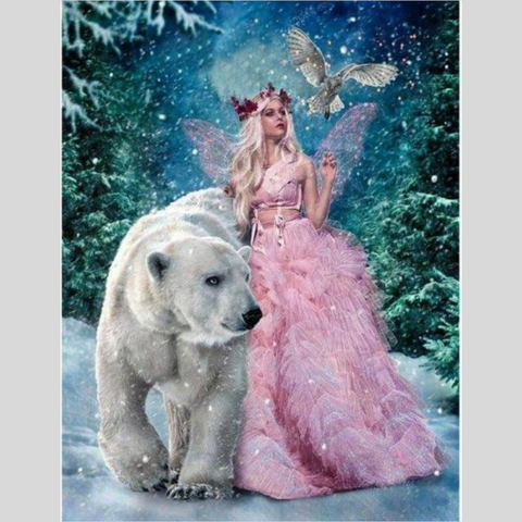 Image of PRINCESS WITH SNOW BEAR Diamond Painting Kit - DAZZLE CRAFTER