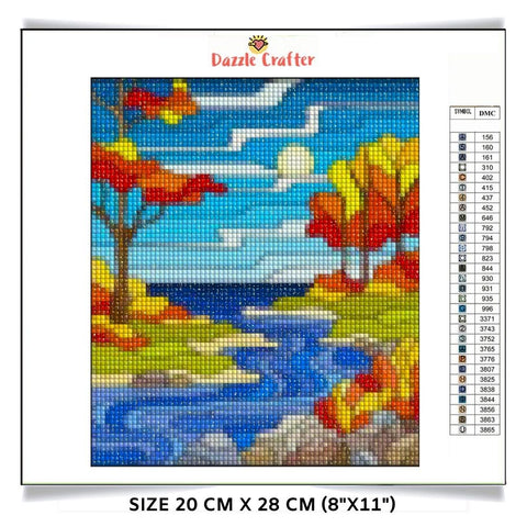 Image of FLOWING RIVER IN FALL Diamond Painting Kit - DAZZLE CRAFTER