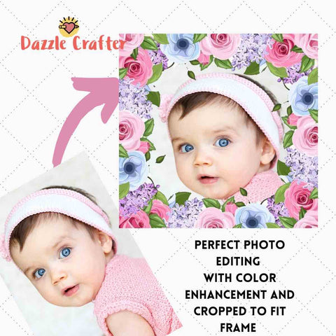 Image of CUSTOM PHOTO WITH ROSE & LAVENDER FLOWER FRAME - MAKE YOUR OWN DIAMOND PAINTING