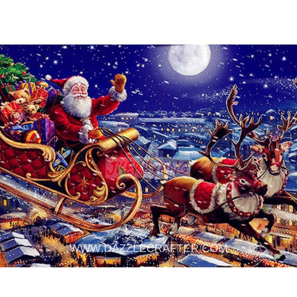 WINTER NIGHT RIDING SANTA  Diamond Painting Kit