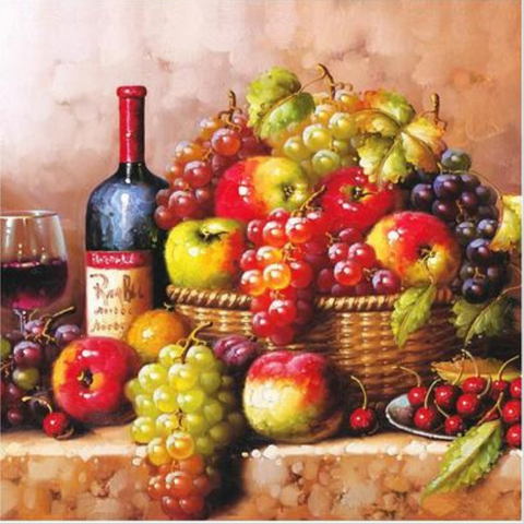 Image of WINE & FRUITS IN A BASKET Diamond Painting Kit - DAZZLE CRAFTER