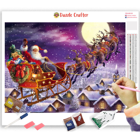 Image of SANTA RIDING SLEIGH Diamond Painting Kit