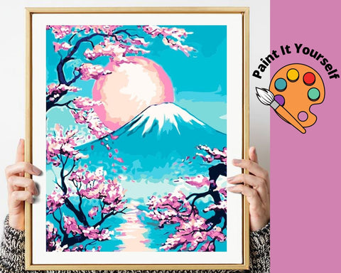 Image of MT FUJI JAPAN & CHERRY BLOSSOMS - DIY Adult Paint By Number Kit