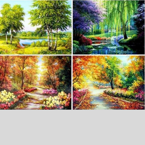 Image of TREE WITH STREAM LANDSCAPE Diamond Painting Kit - DAZZLE CRAFTER