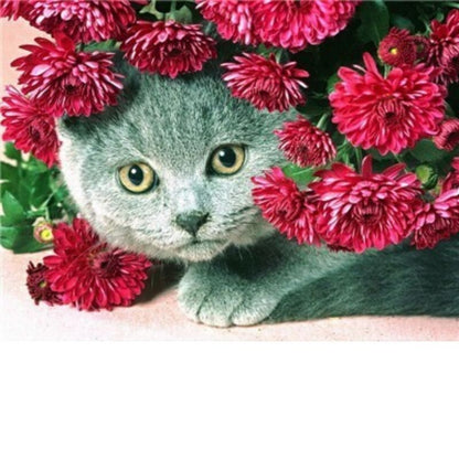 PINK FLOWERS CAT Diamond Painting Kit - DAZZLE CRAFTER