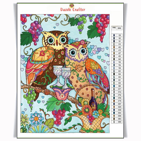 Image of OWLS WITH WINE Diamond Painting Kit - DAZZLE CRAFTER