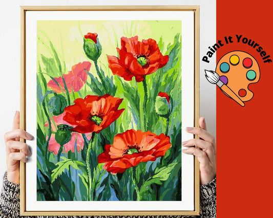 RED POPPIES IN THE COUNTRYSIDE - DIY Adult Paint By Number Kit