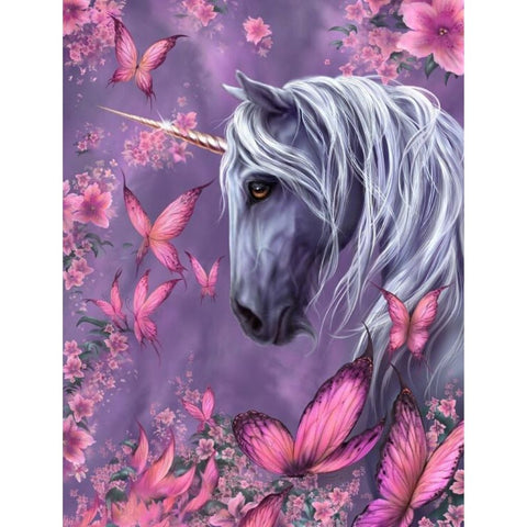 Image of UNICORN WITH PINK BUTTERFLIES Diamond Painting Kit - DAZZLE CRAFTER